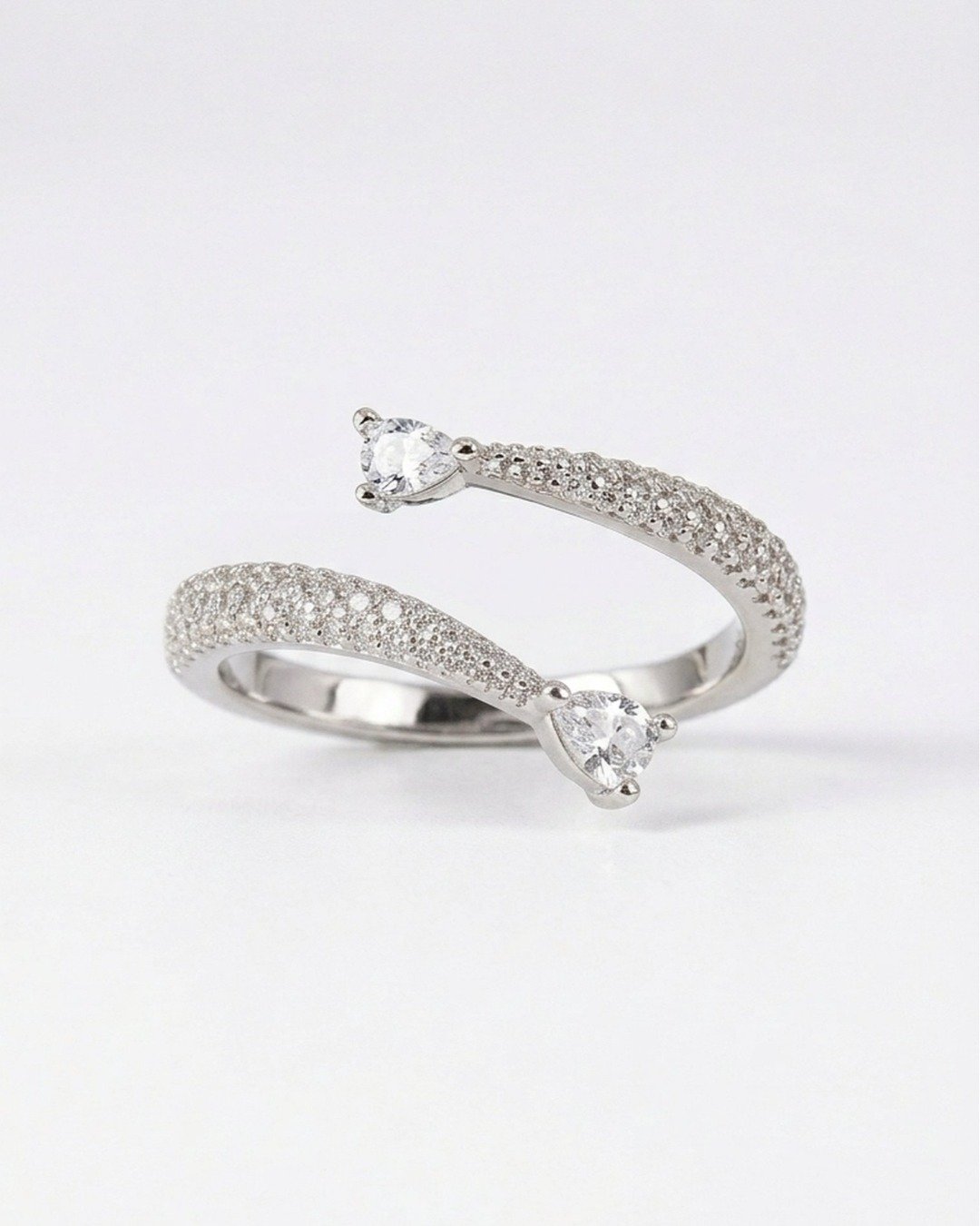 Twin Teardrop Spark Adjustable Ring – 925 Sterling Silver — view 5