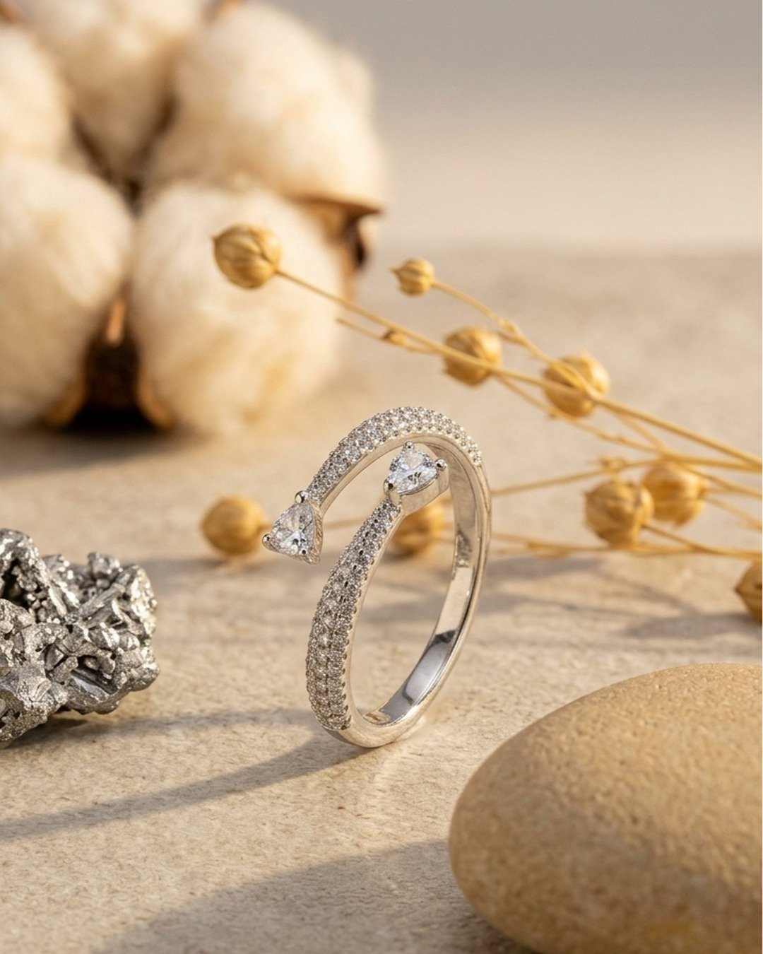 Twin Teardrop Spark Adjustable Ring – 925 Sterling Silver — view 6