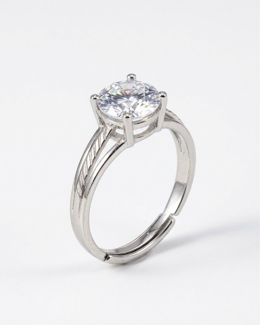 Classic Solitaire Elegance Adjustable Ring – 925 Sterling Silver — view 6