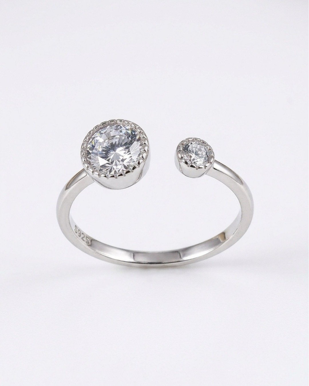 Dual Halo Spark Adjustable Ring – 925 Sterling Silver — view 4