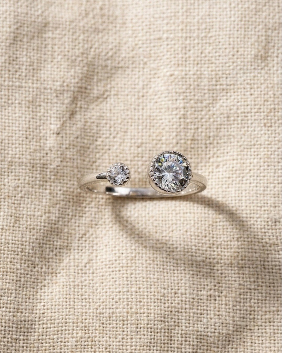 Dual Halo Spark Adjustable Ring – 925 Sterling Silver