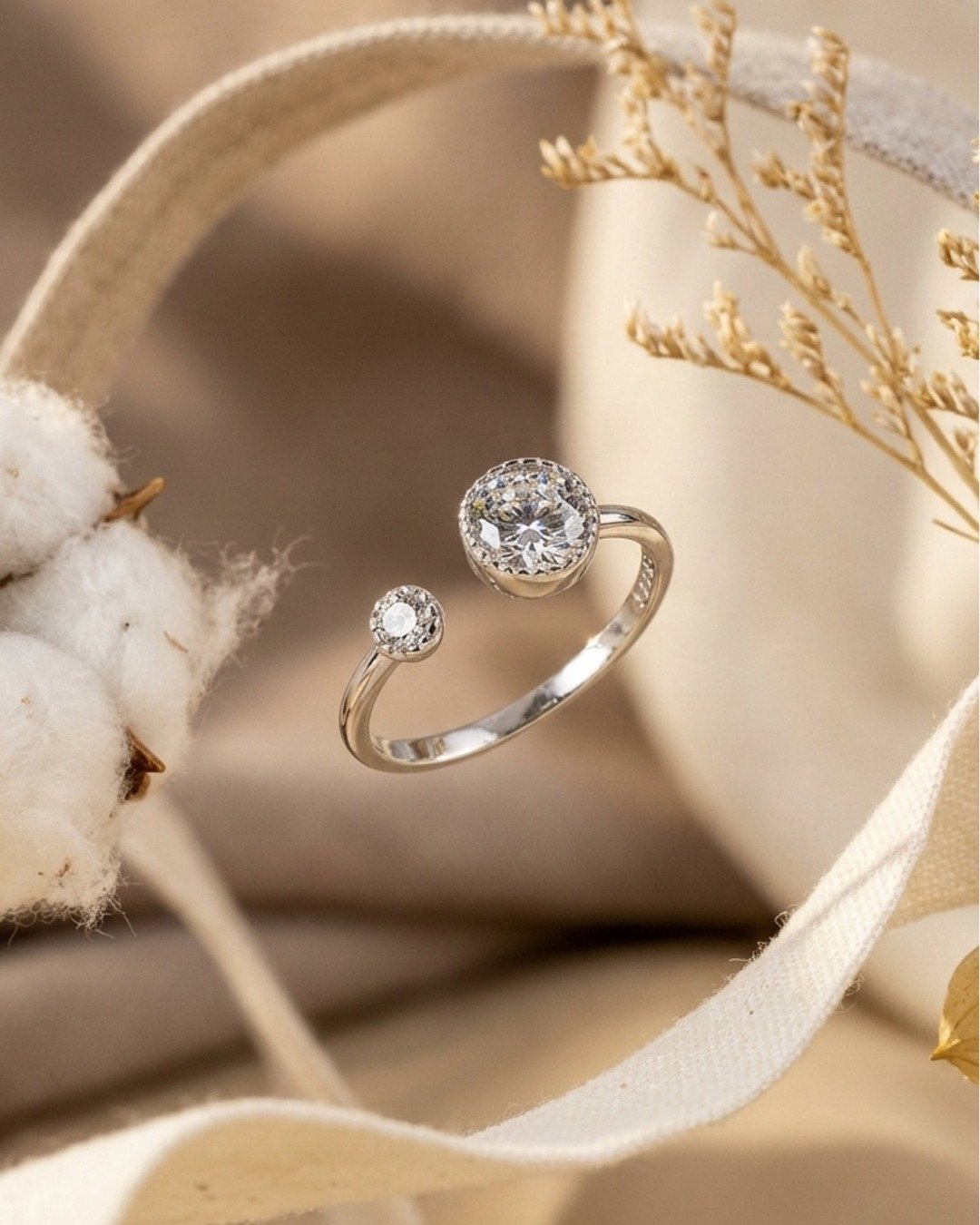 Dual Halo Spark Adjustable Ring – 925 Sterling Silver — view 5