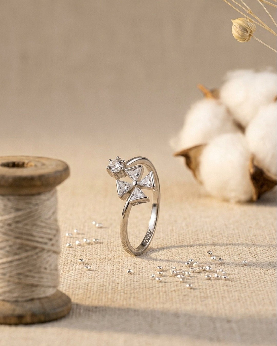 Geometric Bloom Adjustable Ring – 925 Sterling Silver