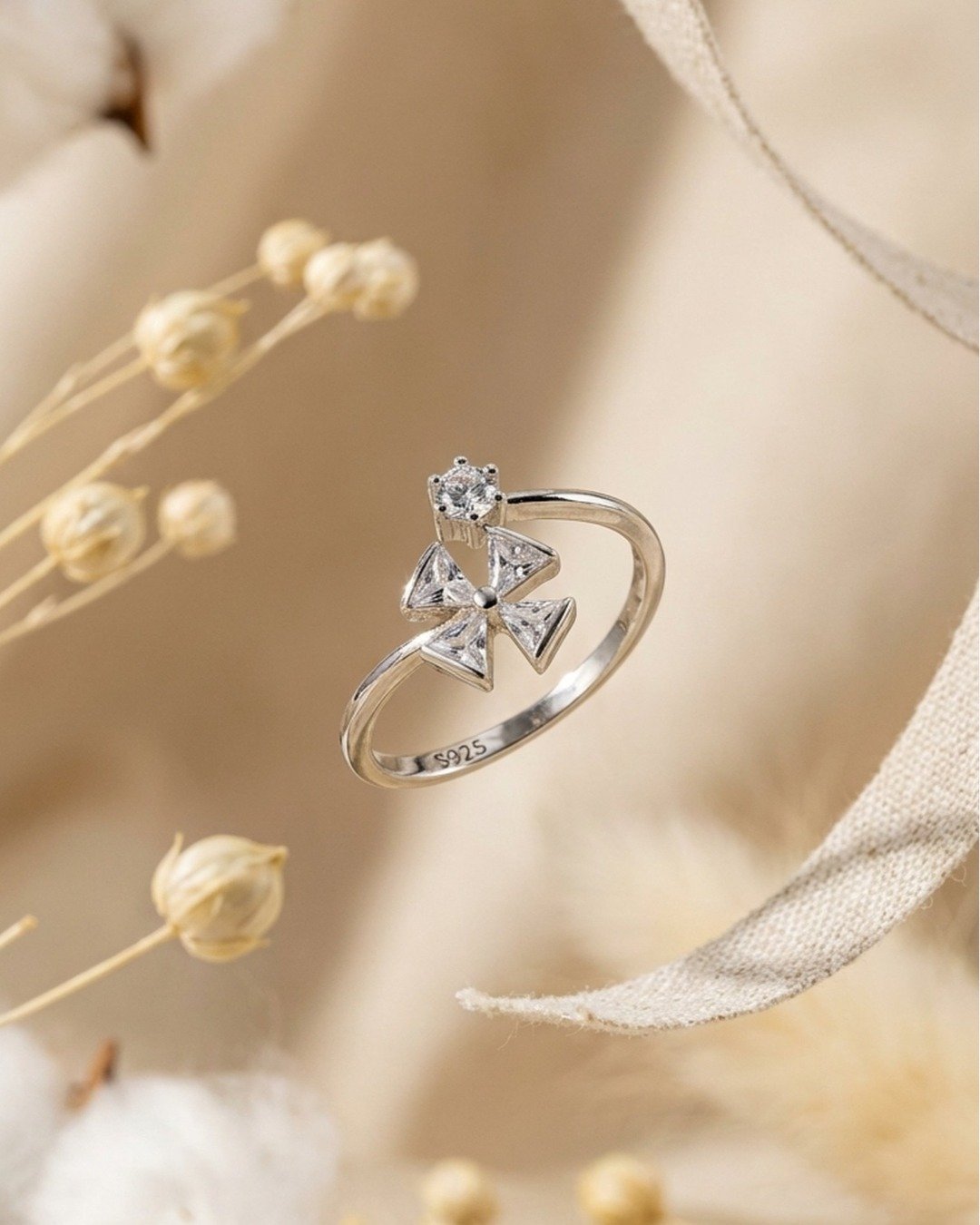 Geometric Bloom Adjustable Ring – 925 Sterling Silver — view 5