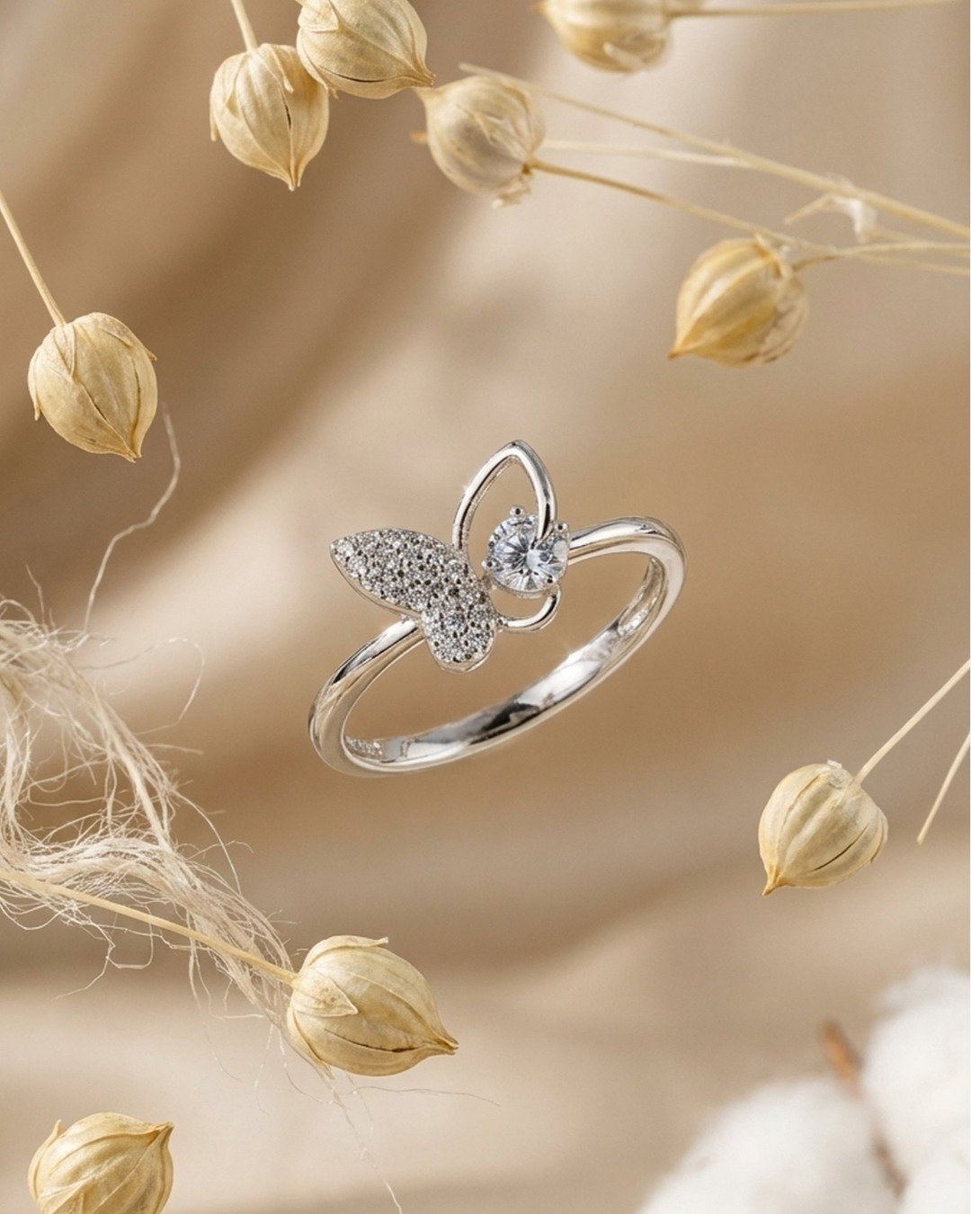 Sparkling Butterfly Orbit Adjustable Ring – 925 Sterling Silver — view 5