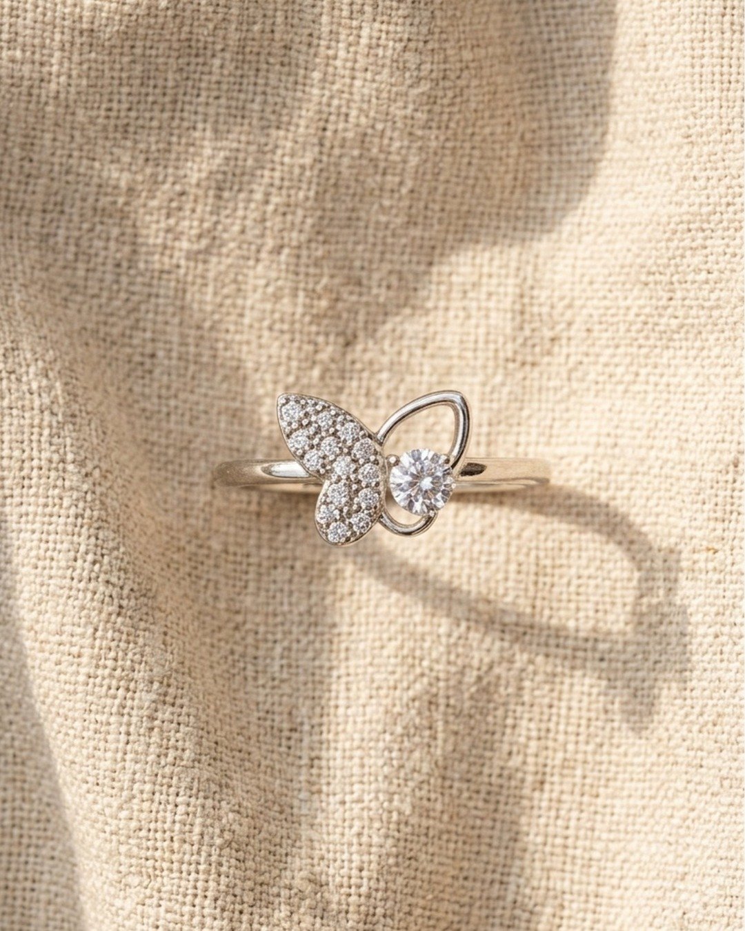 Sparkling Butterfly Orbit Adjustable Ring – 925 Sterling Silver