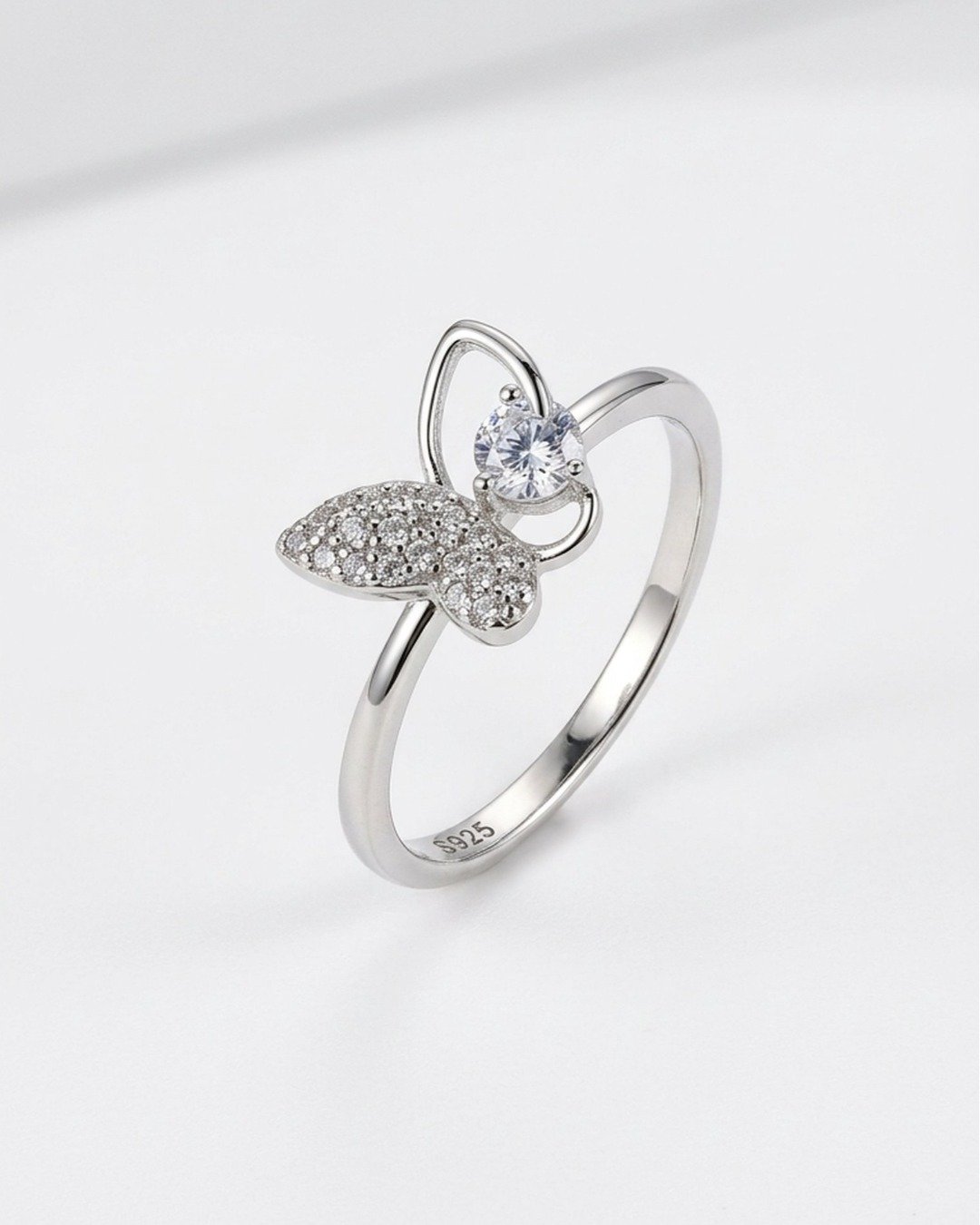 Sparkling Butterfly Orbit Adjustable Ring – 925 Sterling Silver — view 4