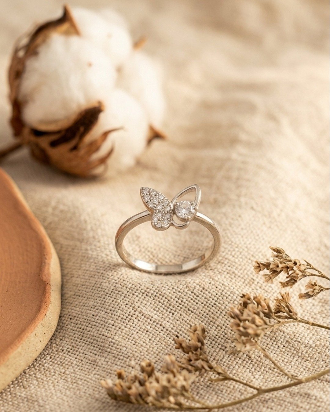 Sparkling Butterfly Orbit Adjustable Ring – 925 Sterling Silver — view 6