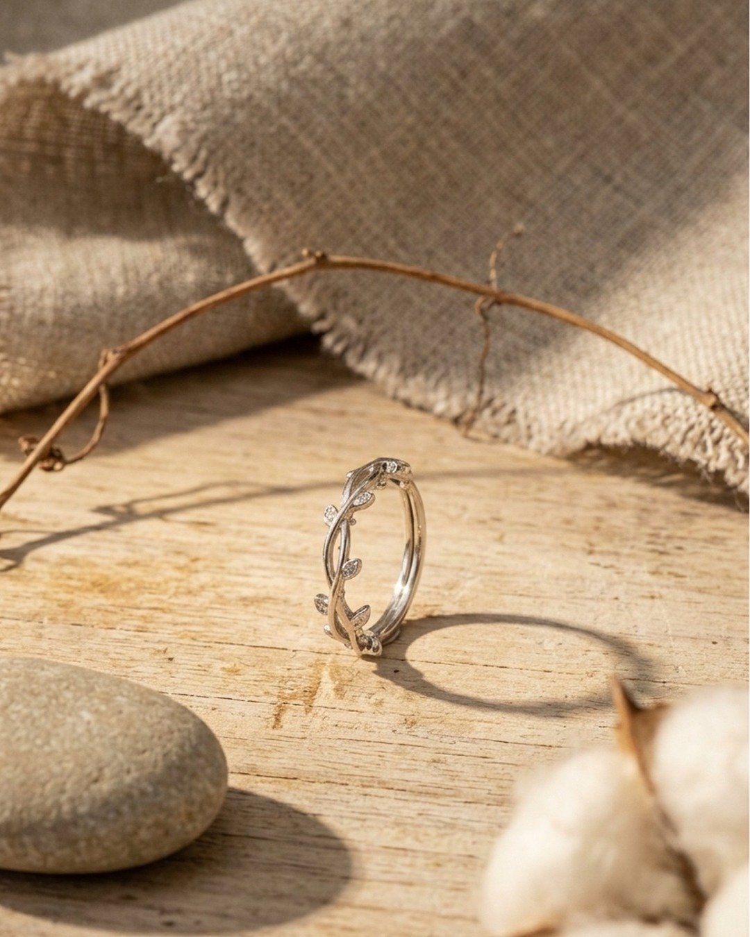 Minimal Vine Leaf Adjustable Ring – 925 Sterling Silver