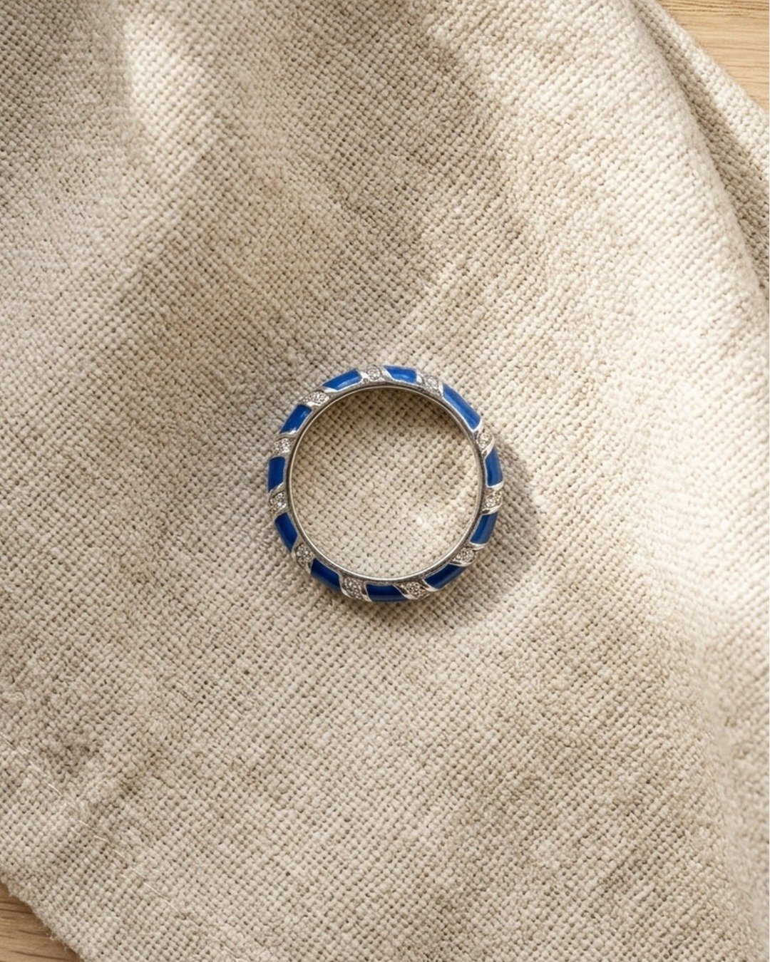 Royal Blue Enamel Band Ring – 925 Sterling Silver — view 6