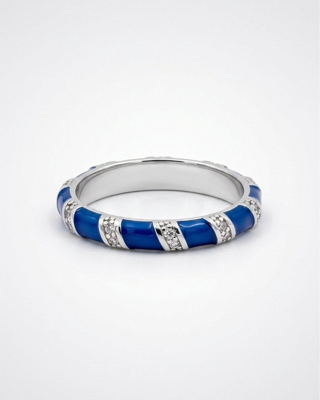 Royal Blue Enamel Band Ring – 925 Sterling Silver — view 4
