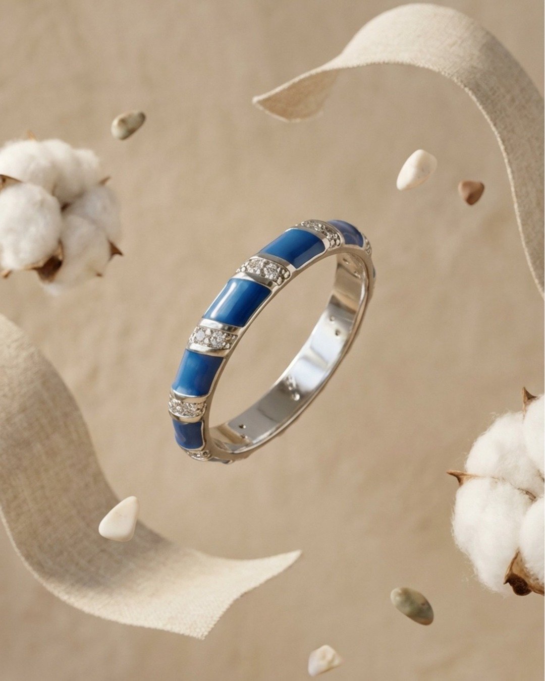 Royal Blue Enamel Band Ring – 925 Sterling Silver — view 5