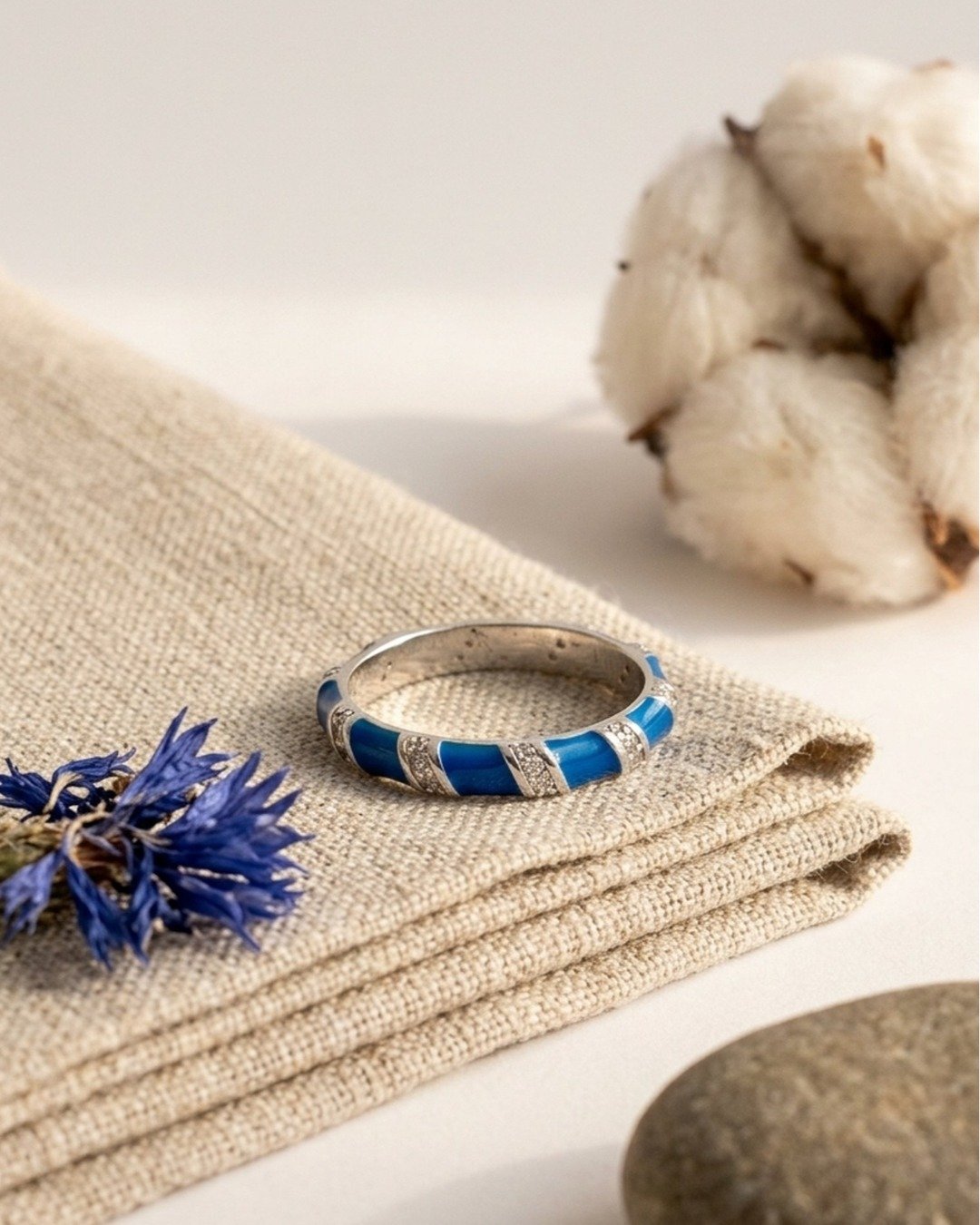 Royal Blue Enamel Band Ring – 925 Sterling Silver