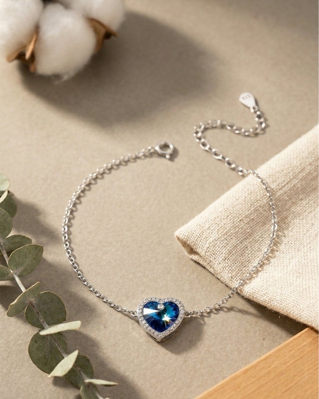Blue Heart Halo Bracelet – 925 Sterling Silver — view 5