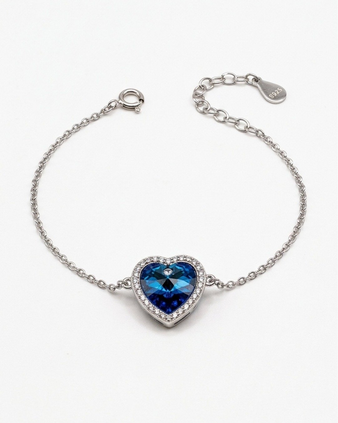 Blue Heart Halo Bracelet – 925 Sterling Silver — view 6