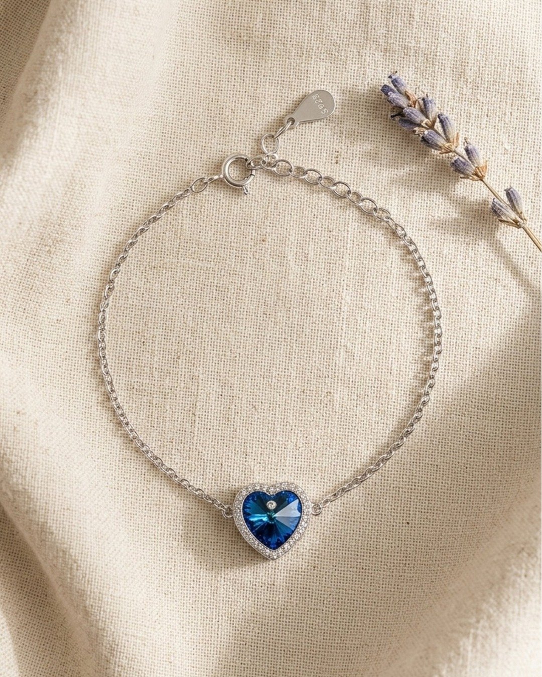 Blue Heart Halo Bracelet – 925 Sterling Silver