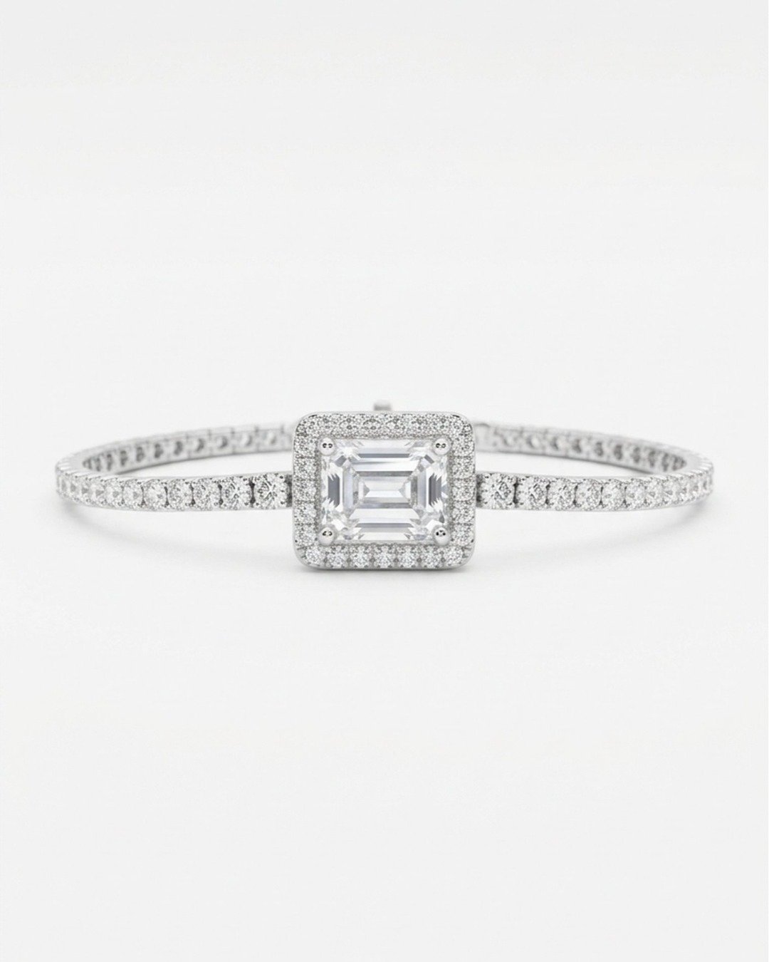 Emerald Cut Halo Tennis Bracelet – 925 Sterling Silver — view 5