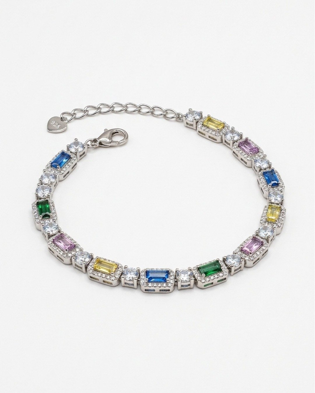 Multicolour Emerald Cut Tennis Bracelet – 925 Sterling Silver — view 6
