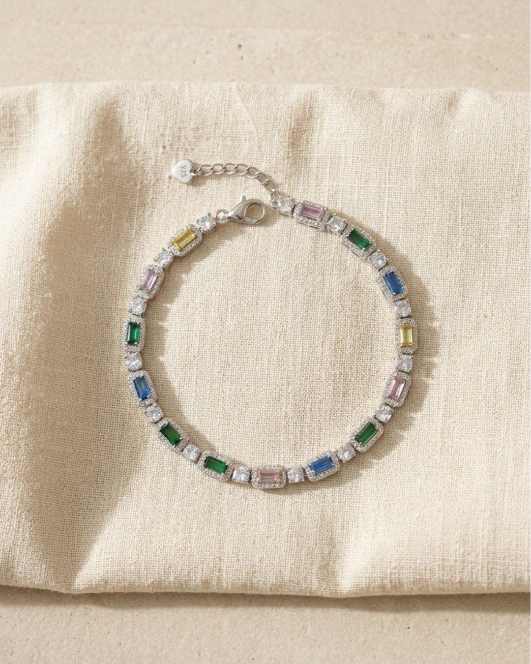 Multicolour Emerald Cut Tennis Bracelet – 925 Sterling Silver