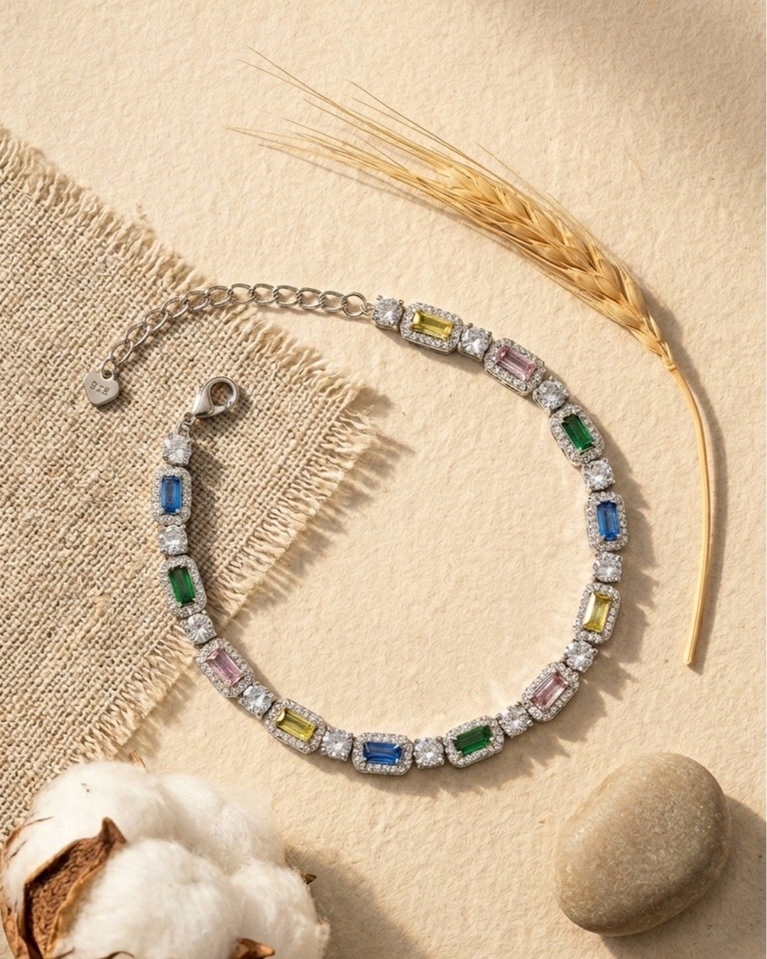 Multicolour Emerald Cut Tennis Bracelet – 925 Sterling Silver — view 5