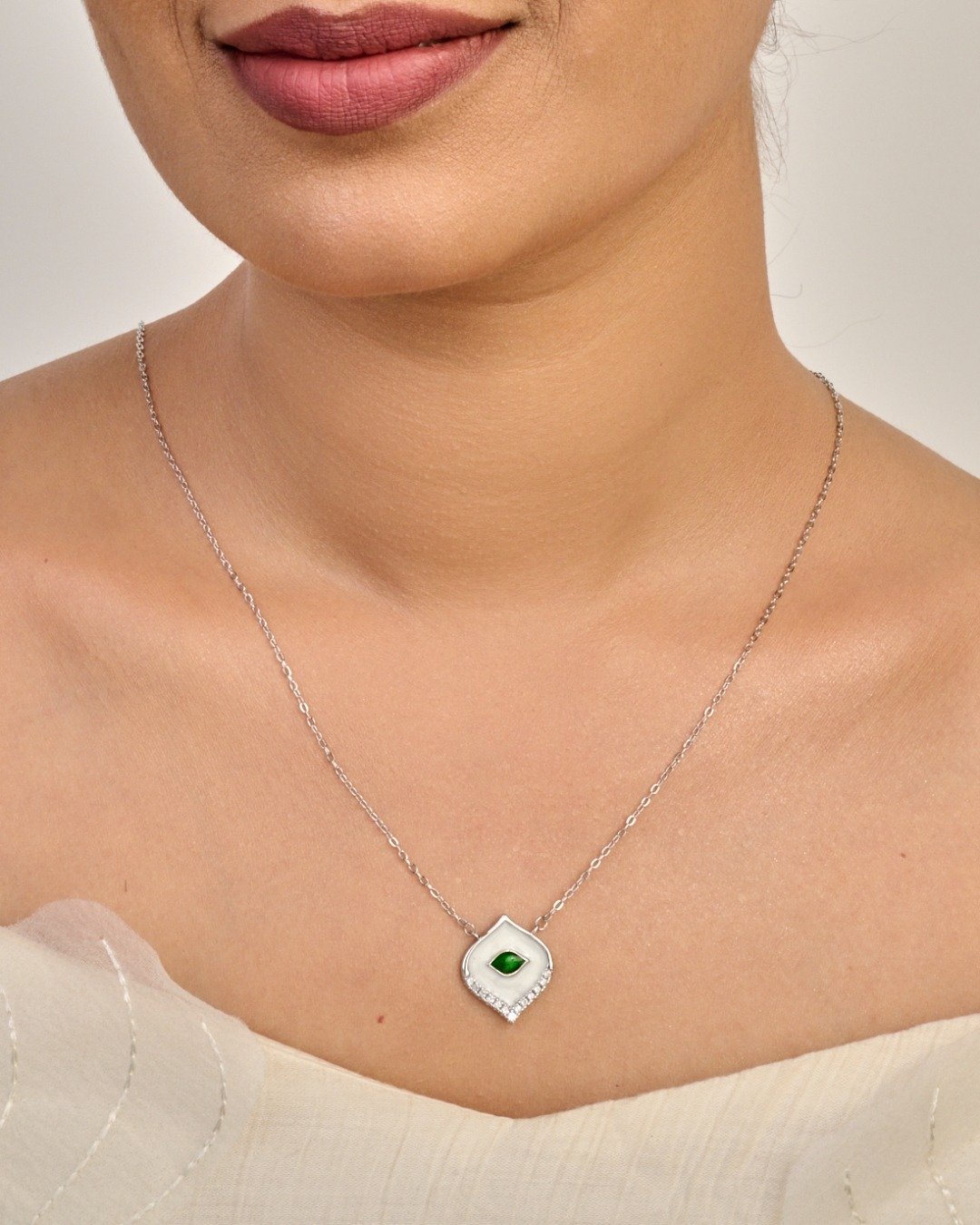 Emerald Eye Shield Pendant Necklace – 925 Sterling Silver — view 3