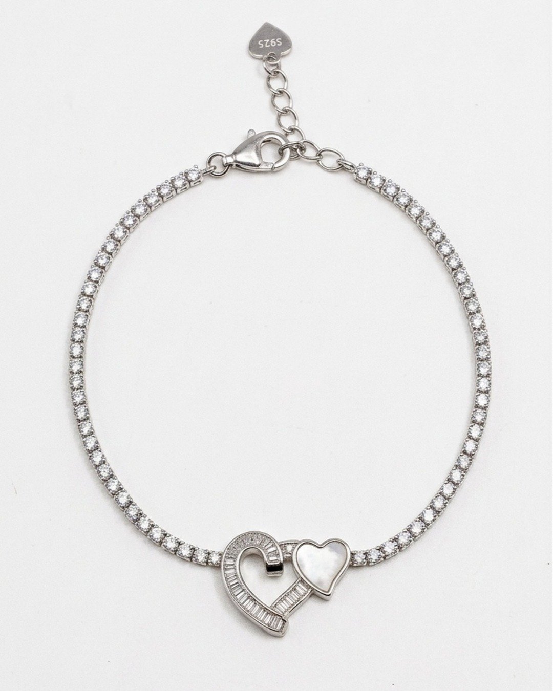 Double Heart Tennis Bracelet – 925 Sterling Silver — view 5