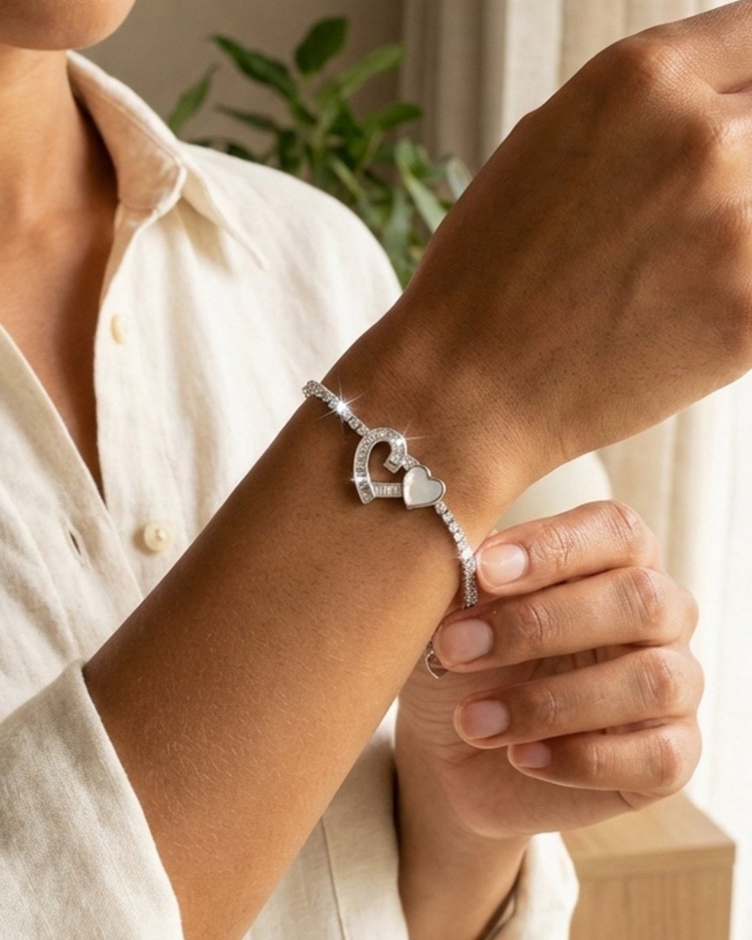 Double Heart Tennis Bracelet – 925 Sterling Silver — view 3