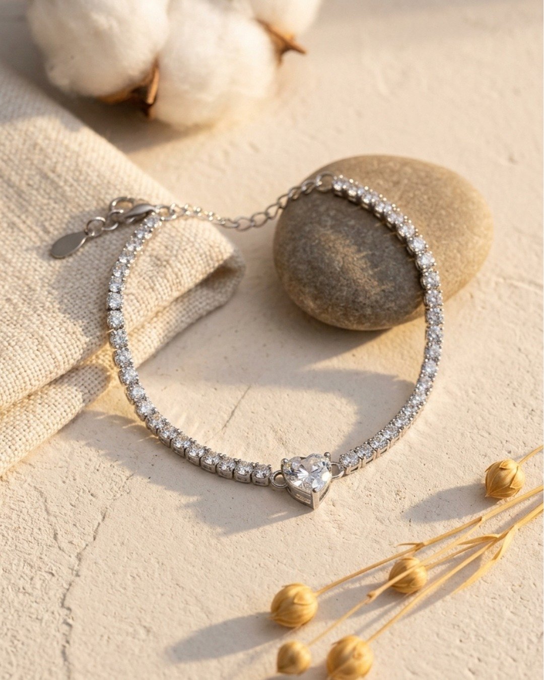 Sparkling Heart Tennis Bracelet – 925 Sterling Silver