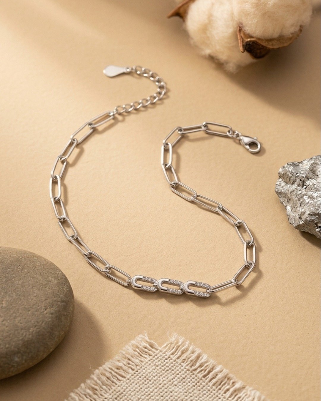 Pave Link Chain Bracelet – 925 Sterling Silver