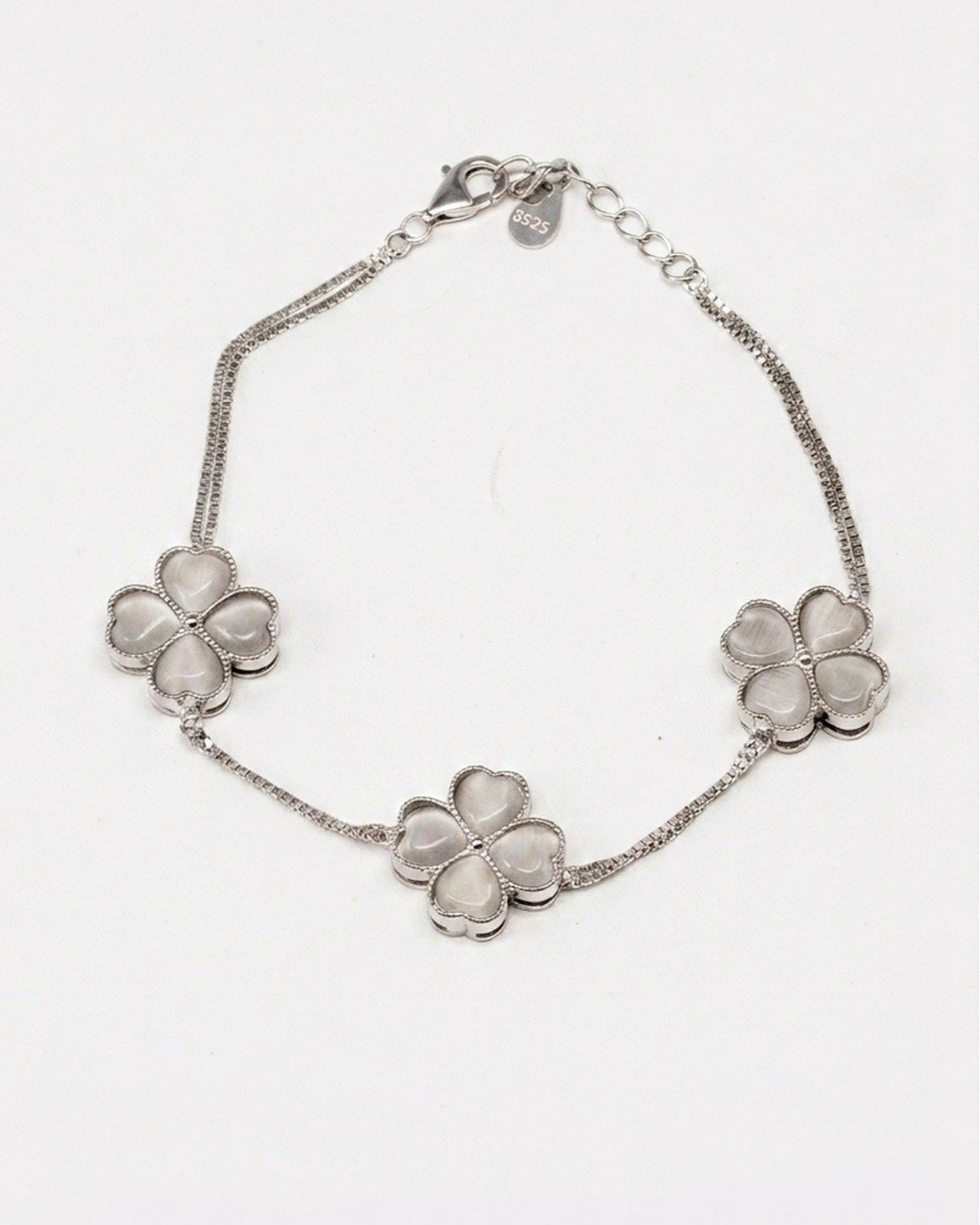 Mother of Pearl Triple Clover Bracelet – 925 Sterling Silver — view 5