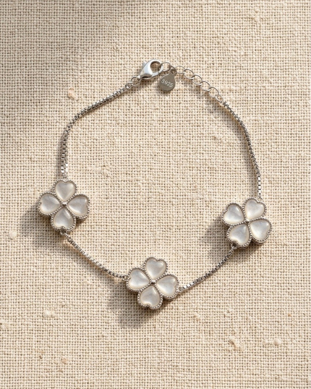 Mother of Pearl Triple Clover Bracelet – 925 Sterling Silver — view 6