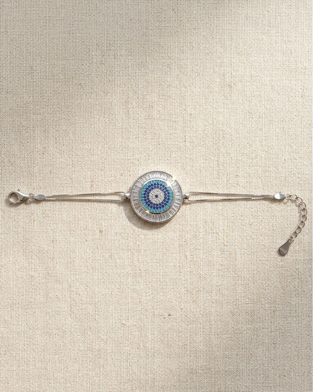 Blue Evil Eye Disc Bracelet – 925 Sterling Silver — view 5