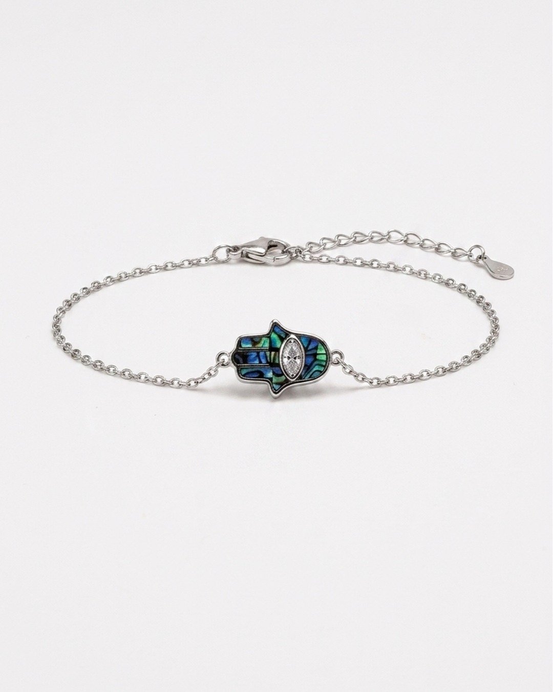 Hamsa Protection Bracelet with Abalone Inlay – 925 Sterling Silver — view 4