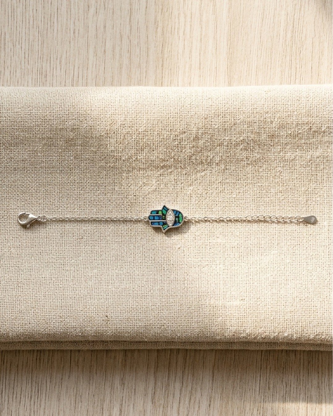 Hamsa Protection Bracelet with Abalone Inlay – 925 Sterling Silver — view 5