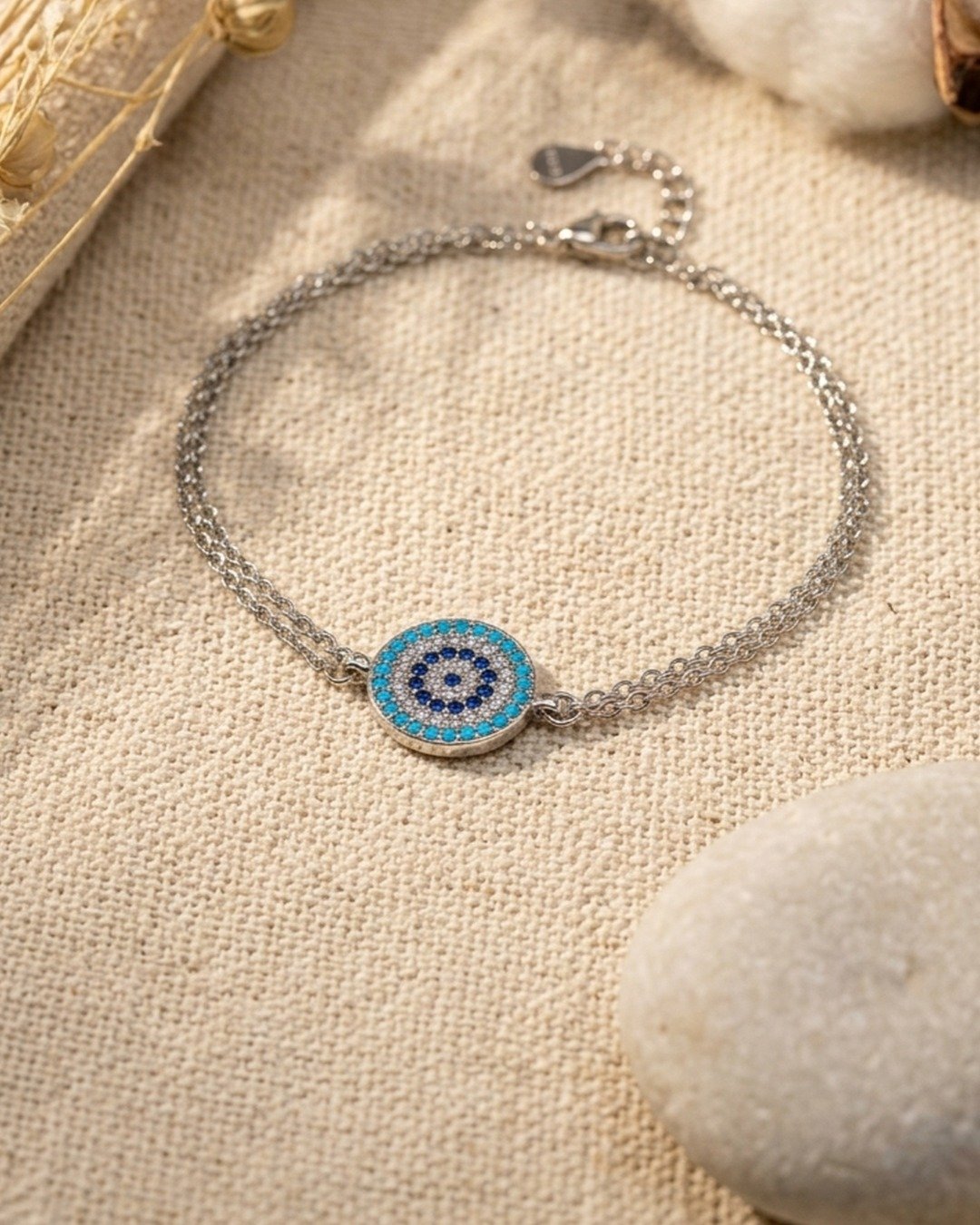 Turquoise Evil Eye Charm Bracelet – 925 Sterling Silver