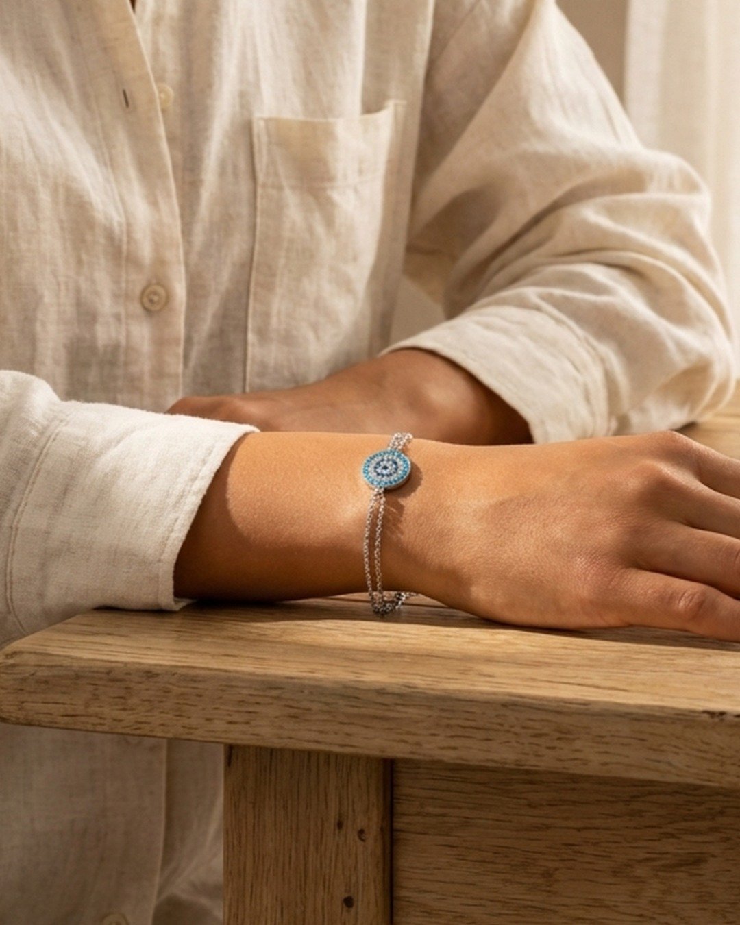 Turquoise Evil Eye Charm Bracelet – 925 Sterling Silver — view 4