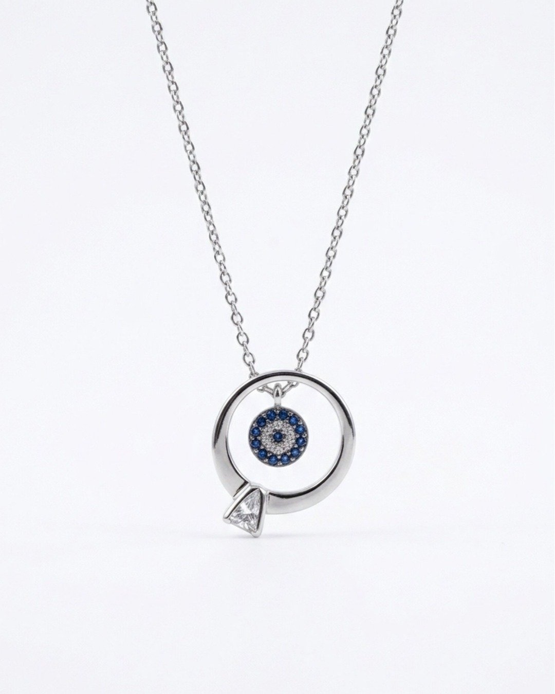Evil Eye Circle Charm Pendant Necklace Set – 925 Sterling Silver