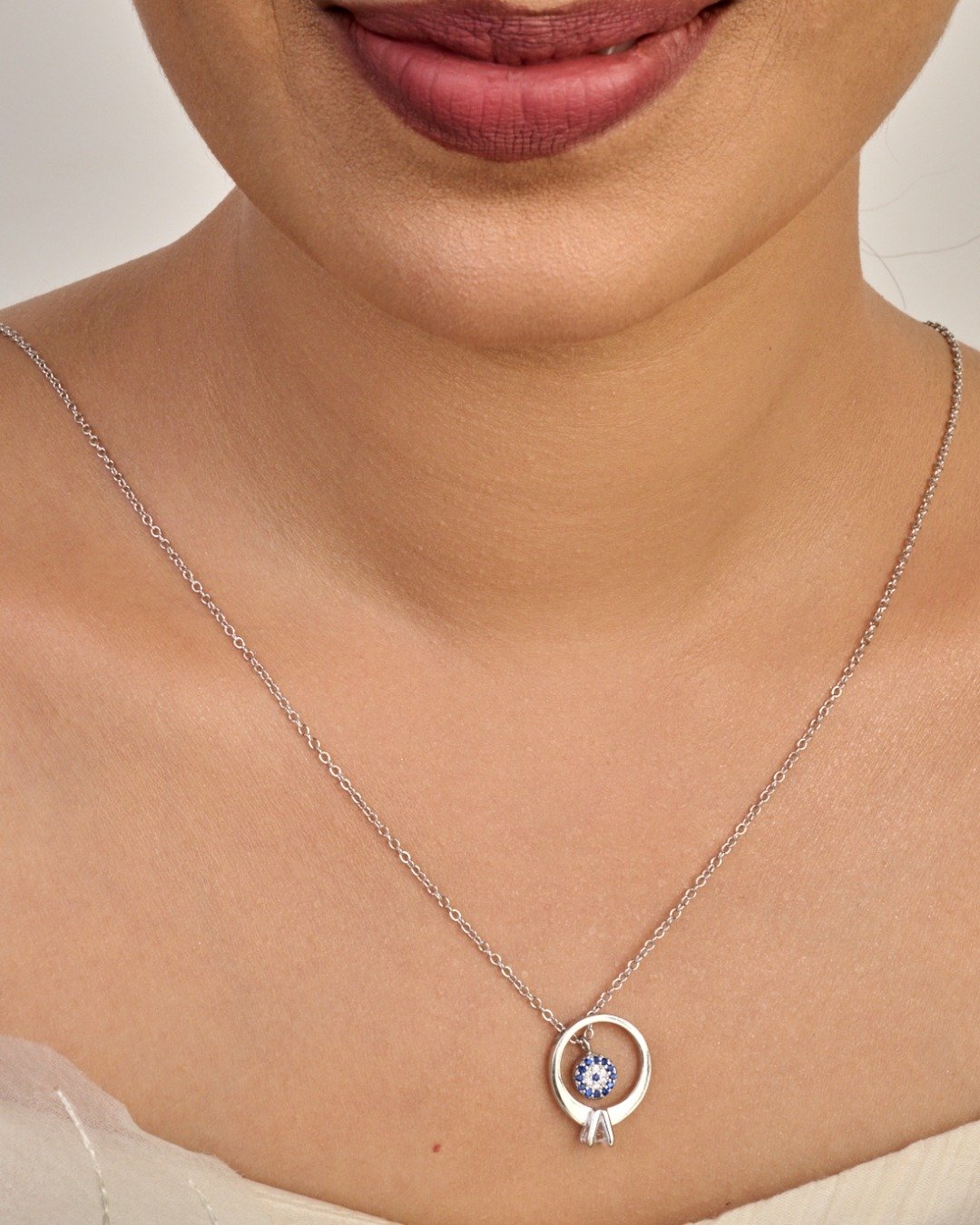 Evil Eye Circle Charm Pendant Necklace Set – 925 Sterling Silver — view 3