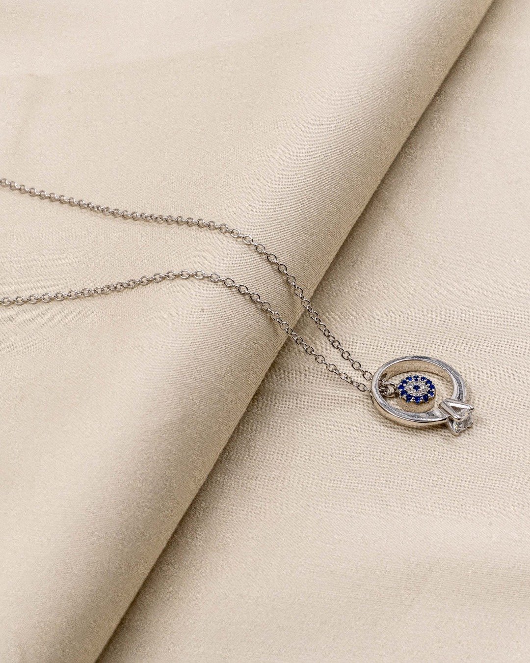 Evil Eye Circle Charm Pendant Necklace Set – 925 Sterling Silver