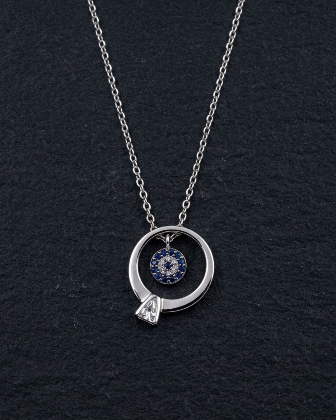 Evil Eye Circle Charm Pendant Necklace Set – 925 Sterling Silver — view 4