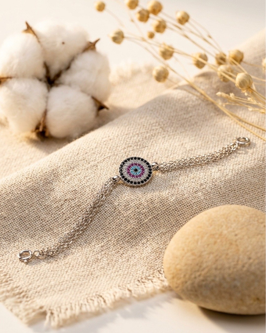 Multicolor Evil Eye Charm Bracelet – 925 Sterling Silver