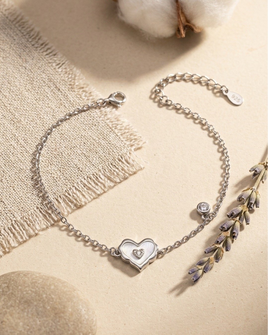 Double Heart Charm Bracelet – 925 Sterling Silver