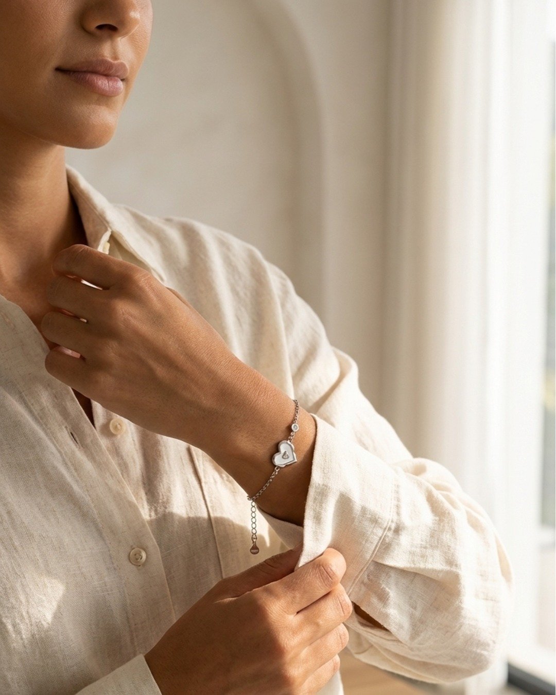Double Heart Charm Bracelet – 925 Sterling Silver — view 3