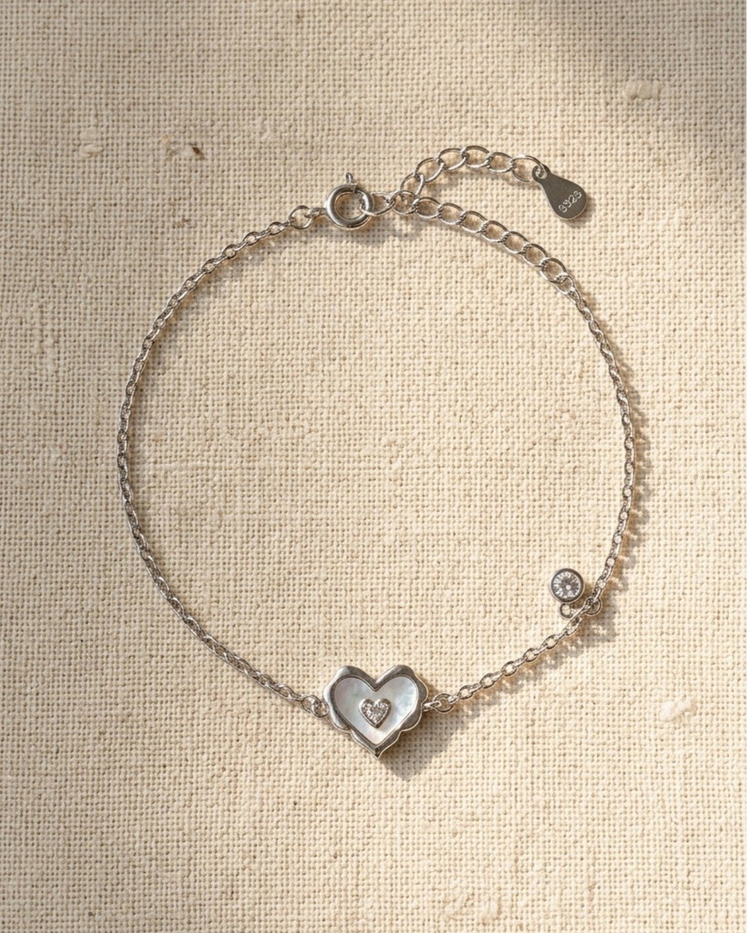 Double Heart Charm Bracelet – 925 Sterling Silver — view 4