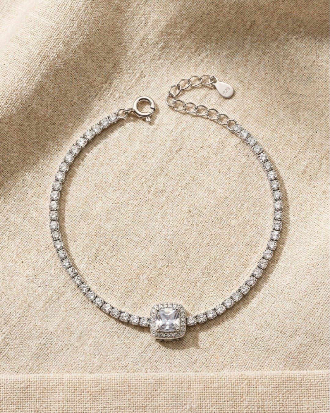 Radiant Square Solitaire Tennis Bracelet – 925 Sterling Silver — view 4