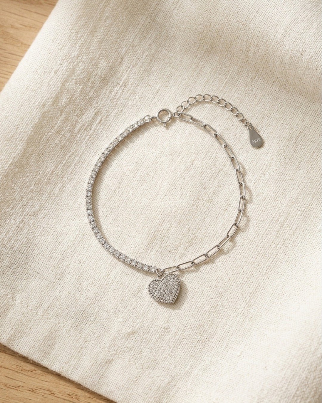 Pavé Heart Charm Tennis Bracelet – 925 Sterling Silver — view 4
