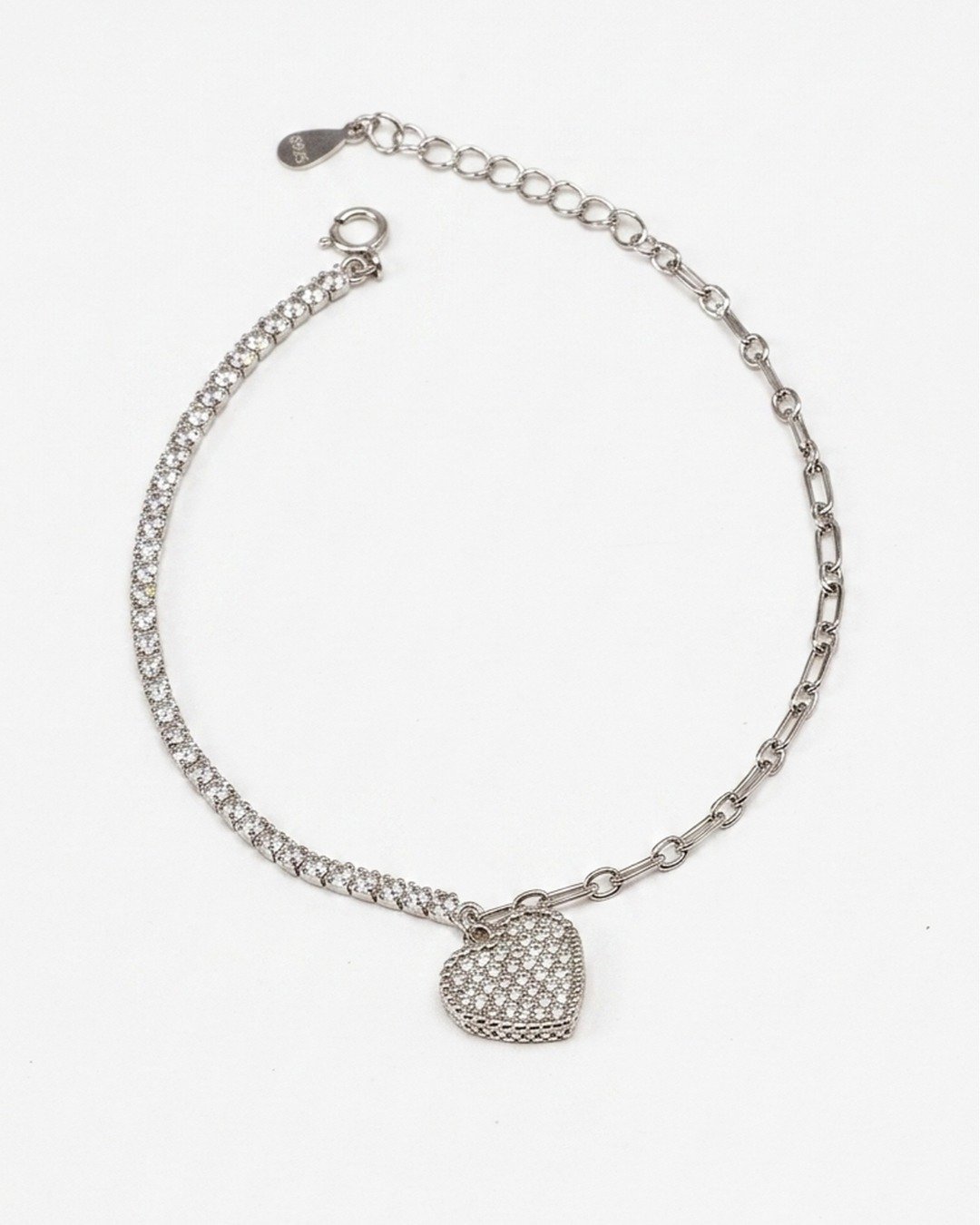 Pavé Heart Charm Tennis Bracelet – 925 Sterling Silver — view 5