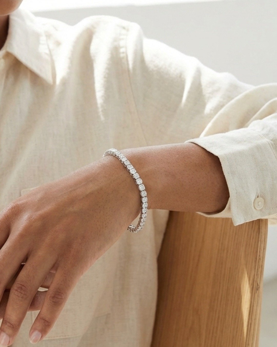 Classic Diamond-Line Kada Bracelet – 925 Sterling Silver — view 4