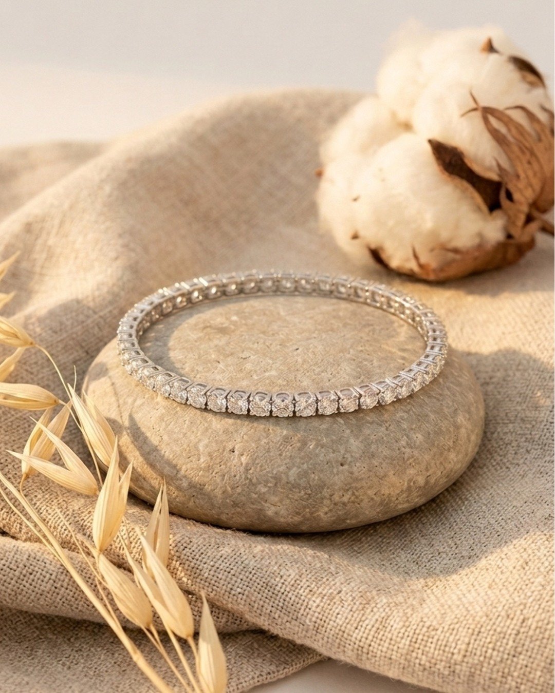 Classic Diamond-Line Kada Bracelet – 925 Sterling Silver