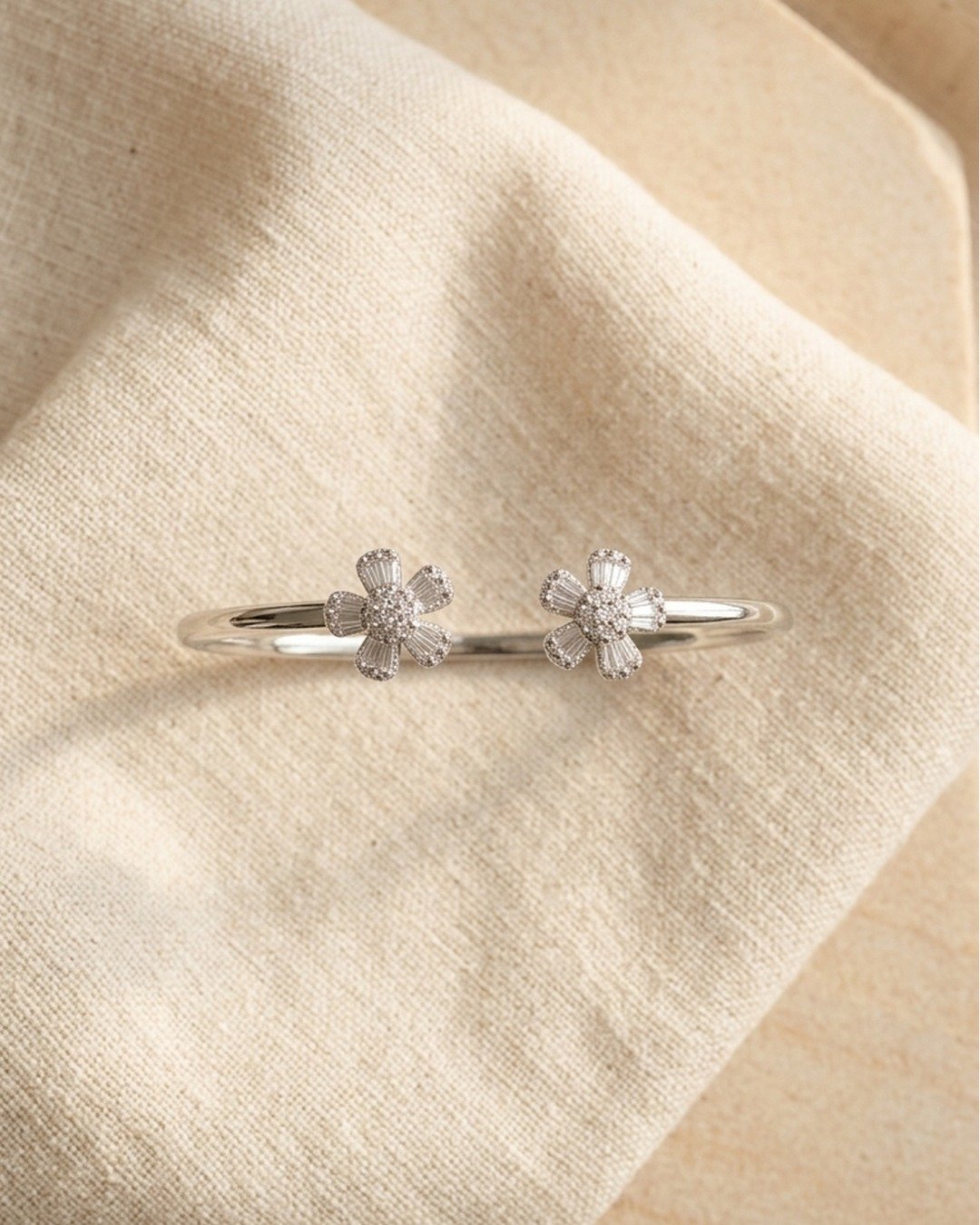 Floral Bloom Open Kada Bracelet – 925 Sterling Silver